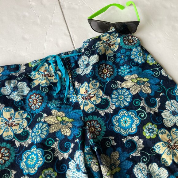 Vera Bradley Blue Floral Drawstring  Button Front Lounge Corduroy Pant Samll - Picture 2 of 8